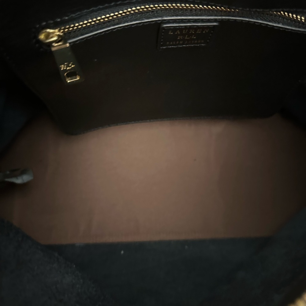 Lauren Ralph Lauren Black Leather Satchel Top Handle Crossbody Bag - Picture 6 of 16